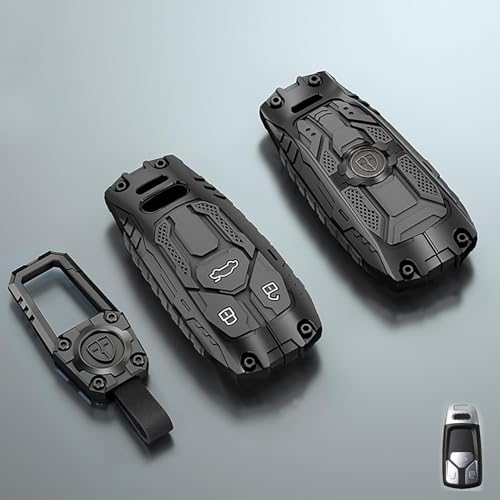 Image of BKN Luxury Metal Silicon Waterproof Transformer Car Key Cover with Keychain & Full Protection Compatible with Audi TT TTS A4 A6 A8 Q5 Q7 2016 2017 Remote Key Protection Case (3 Button Smart Key)