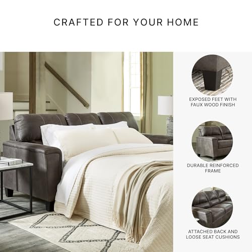 Image of Signature Design by Ashley Navi Faux Leather Modern Queen Sofa Sleeper, Gray