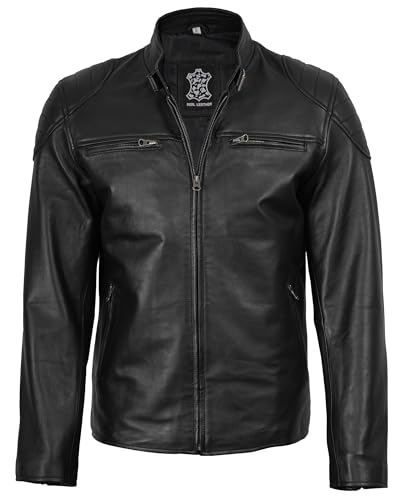 Image of Blingsoul Stylish Black & Brown Cafe Racer Leather Jacket For Men - Real Lambskin Leather Motorcycle Jacket Mens