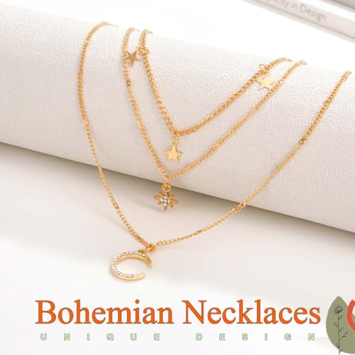 Asooll Boho Necklaces Gold Sun Moon Star Necklace Vintage Jewelry for Women2