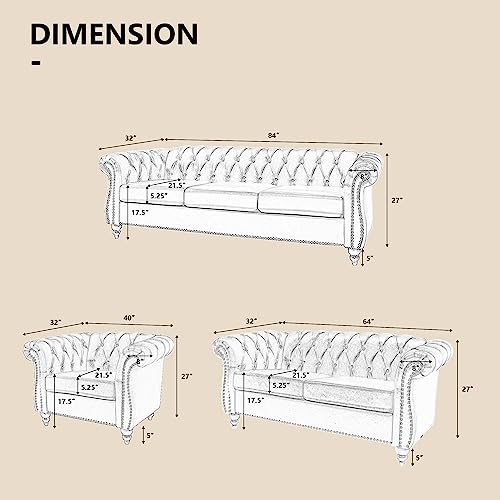 Image of QHITTY 2 Piece Living Room Set, Sectional Chesterfield Sofa Chair Contemporary Upholstered Leather Loveseat Couch Sets for Living Room, Bedroom, Office
