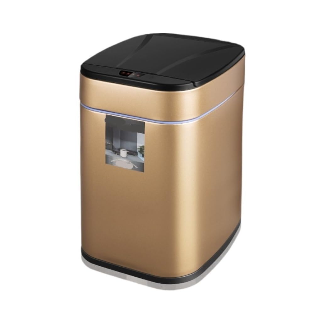Garbage Can Smart Induction Trash Can Induction Open Electric Home Living Room Toilet Kitchen Stainless Steel with Lid Trash Can(Gold)