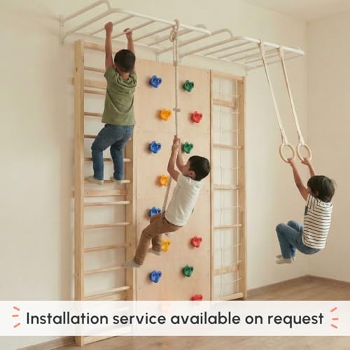 Image of Curious Cub Jungle Gym for Kids Indoor | Kids Gym Play Set | Contains Monkey Bar, Gymnastics Ring, Disk Swing, Rope Ladder for Kid to Play Indoor Fun Activity for Ages 4+ (UL4- 7 FEET)