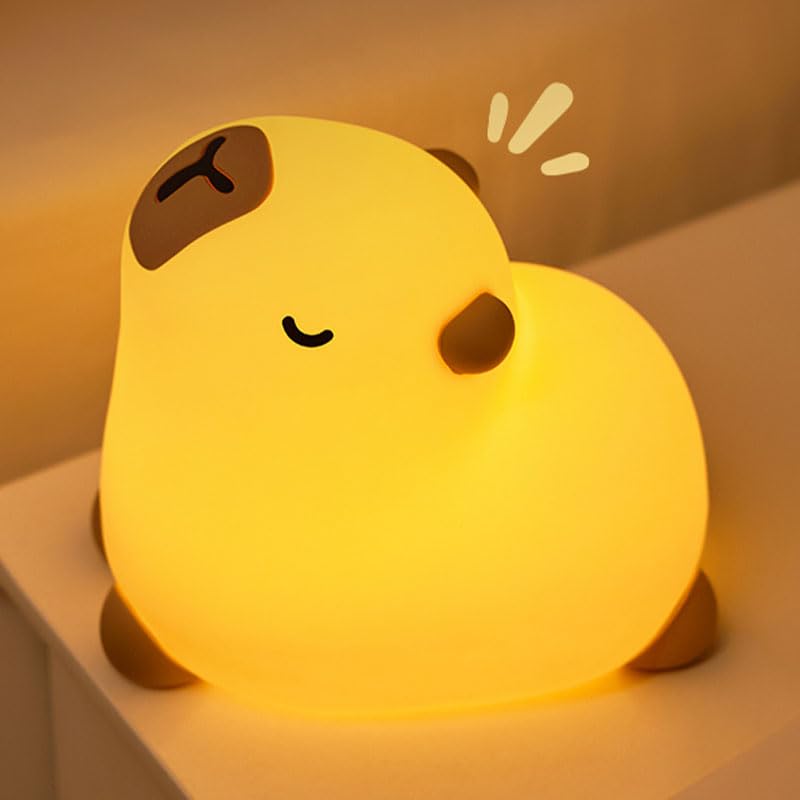 AmmToo Nachtlicht Kinder Capybara Nachtlampe -Capybara Lampe Dimmbar Timer Touch-Steuerung Silikon Nachtlicht Baby USB-Aufladbar Niedliche Panda Lampe Mit kleinen Orangen für Kinderzimmer Deko