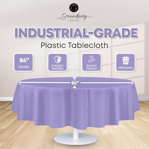 Image of Grandipity 24 Pack Premium Disposable Plastic Tablecloth 84 inch Inch Decorative Round Table Cover - Lavender