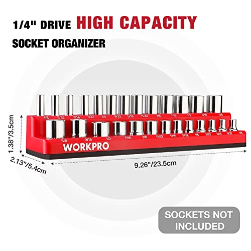 Image of WORKPRO 1 /4-inch Magnetic Socket Organizer Set, 2-Piece SAE & Metric Socket Holders, Holds 52 Standard and Deep Sockets for Tool Box, Tool Carts (Sockets Not Included)