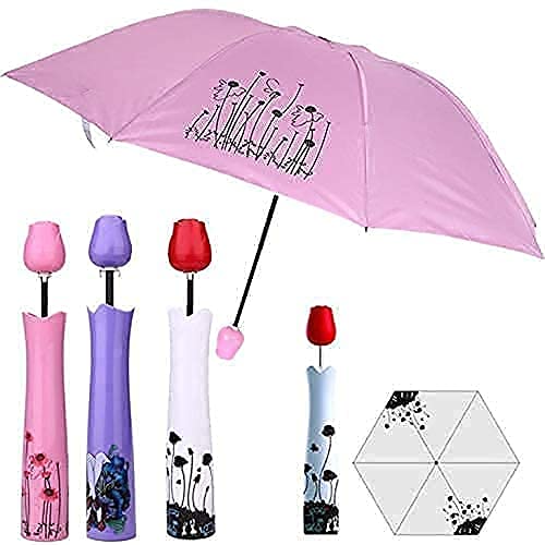 Prachit Rose Flower Case Canvas Plastic Fancy Umbrella with Compact Bottle for Rains Sun and All Seasons - Foldable Design Travel Umbrella for Women and Men
