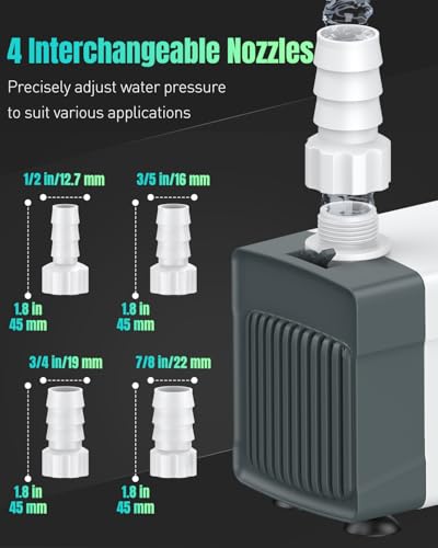 Image of Pawfly 210 GPH Fountain Pump, 15 W Submersible Water Pump with 5.2 ft. High Lift and 4 Nozzles, Quiet Water Fountain Pump for Aquarium Fish Tank Waterfall Pond & Hydroponics