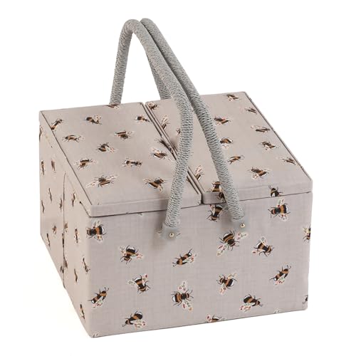 Hobby Gift Esclusiva grande scatola da cucito con due coperchi, scatola portaoggetti artigianale, vassoio per accessori, puntaspilli, manici in PVC, 25 x 25 x 17 cm, ape