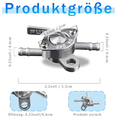 2 Stücke Benzinhahn Schalter, Kraftstofftank Gas Benzinhahn Schalter Tankdeckel Ventilpumpe 6 mm Inline Petrol Tap für Motorrad, Dirt Bike, Go Kart und Quad