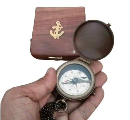 Brújula de latón personalizada para hijo con caja de madera – Regalo de papá con diseño náutico de ancla miniatura 1