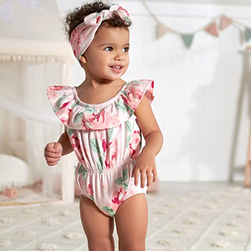 Gerber Baby Girls 2-Piece Wide Neck Romper & Headband Set, Pink Rose, 18 Months #TOP5