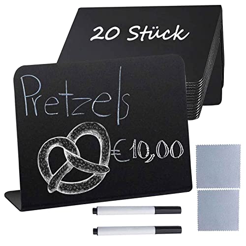 Jecarden Kreidetafel Klein Kreidetafeln Mini - 20 Stück Kunststoff Tafeln Preisschilder Ständer für Beschriften kleine Tafeln Abwischbare Reservierungsschilder schwarze Kreidetafel Schilder Cover