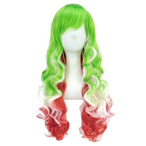 IMISSU Flag Color Design Hair Cosplay Wigs with Bangs Halloween Costume Wig (IT Flag Green White Red) - Image 2