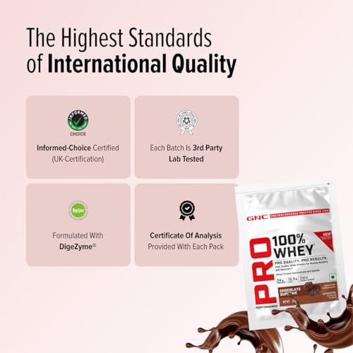 Image of GNC Pro Performance 100% Whey Protein | New Formulation | 24g Protein, 5.7g BCAAs, 12.3g EAAs | Added DigeZyme | Whey Isolate & Concentrate Blend, Low Carb (4.51g), No Added Sugar | Chocolate Supreme, 35g