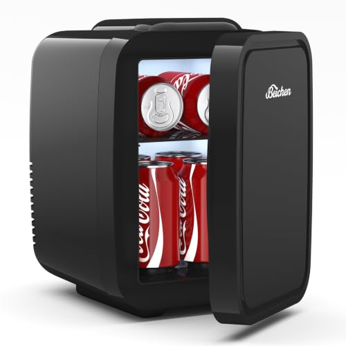 BEICHEN Mini Fridge, 4 Liter/6 Can Portable Refrigerator for Bedroom Office Dorm Car– Fast Cooling, Low Noise, 100-125V AC/5-12V USB Small Compact Refrigerator for Skincare, Food, Drinks(Black)