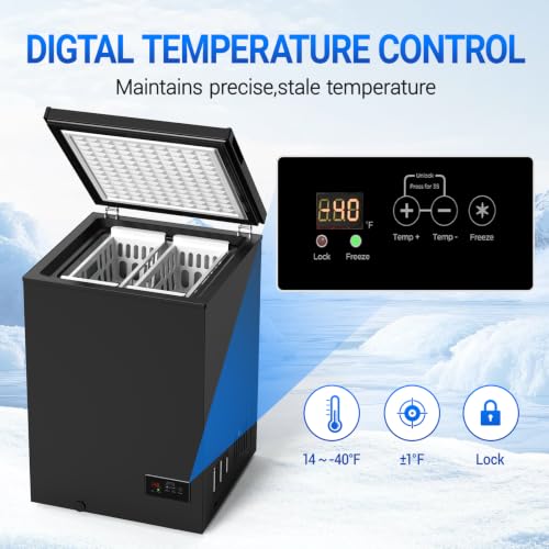 Image of 3.5 Cu Ft Chest Freezer - 2 Removable Baskets 14℉ to -40℉ Quiet Compact Freezer - 7 Temperature Settings - Black Match Day Parties, Home Bar Game Day &Soccer Party