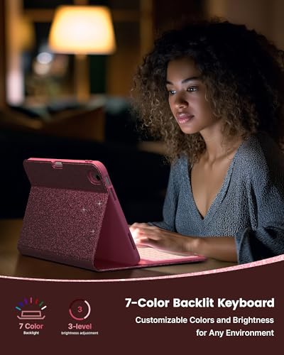 Image of typecase Folio Keyboard Case for iPad 10th Gen 10.9 inch (2022) and iPad 11th (A16, 2025), Magnetic Wireless Detachable Keyboard, 7-Color Backlight, Thin & Light, Pencil Holder - Glitter Blush