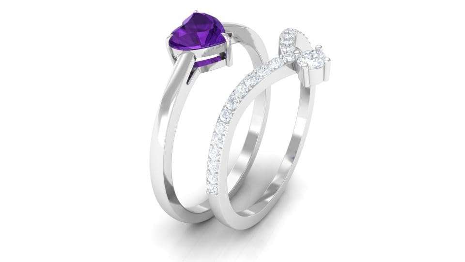 Amethyst 0.9 ctw Heart Stackable Dual Ring Set 925 Sterling Silver Wedding, Engagement Ring for Women Graduation Gift4