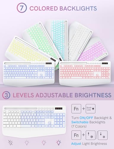 Image of Trueque Wireless Keyboard and Mouse Combo, 4000mAh Rechargeable Backlit Keyboard with Wrist Rest & Phone Holder, Full Size Quiet Typing 2.4G USB-A /Type-C for PC Laptop Windows Mac (Cloud White)
