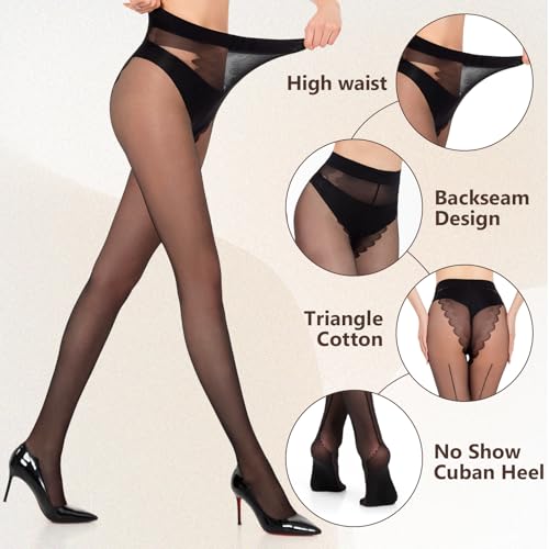 Backseam Sheer Tights for Women 2 Pairs Seamed Nylon Pantyhose High Waist Stockings 20 Denier3