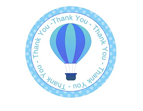 Blue Hot Air Balloon Thank You Stickers 24 pcs, Perfect for Up Away Party Favors, Birthday Decoration, Party Supplies, Cloud Boy Baby Shower Themed Celebration