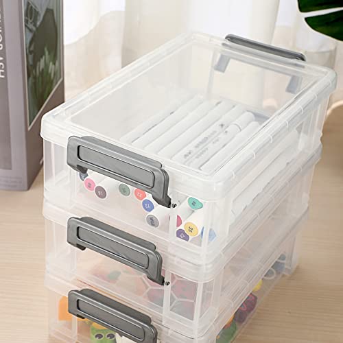 BTSKY 4 Stück stapelbare transparente Stiftbox Bürobedarf Aufbewahrungsbox, multifunktionale Aufbewahrungsboxen, 19.5 * 12 * 6 cm Zwischengröße (Grey)
