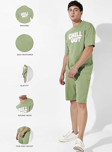 Image of ELLITI Cotton Blend Casual Round Neck Printed T-Shirt and Shorts Set, Men's Pyjama Co-Ord Set, Sleepwear & Loungewear, Summer Night Wear, Night Suit, Night Dress,Beach Weaver Suit For Men.