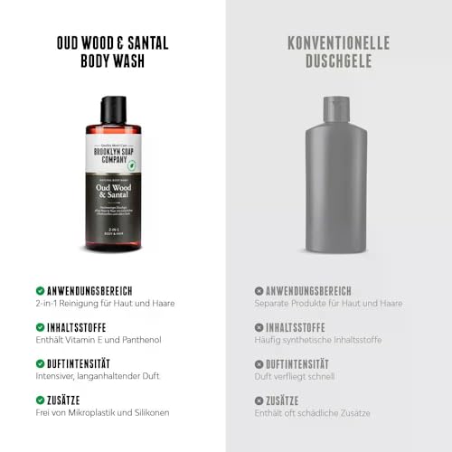 Brooklyn Soap Company Duschgel für Männer 1 Liter - Oud Wood & Santal Body Wash - 2-in-1 Duschgel für Herren für Haut und Haare - Shower Gel – Bild 3
