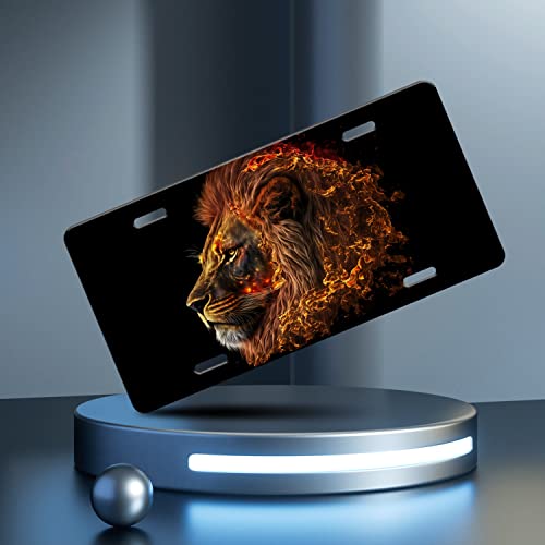 Lion Flame License Plate Cover Animal Face License Plate Funny Stainless Steel For Car Decoration Accessory Vanity Tag For Usa Canada Standard Gift License Plate Holder For Men Women12.2" X 6.2" #TOP1