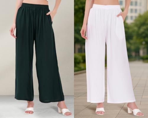 Image of Buy That Trendz Palazzo Pants for Women Rayon Elasticated Regular Fit Flared Wide Leg M to 6XL Pack of 2