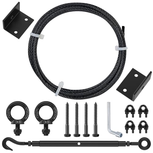 TooTaci Anti Sag Gate Kit with T316 3/16 Stainless Steel Cable 9ft Heavy Duty Anti-Sag Gate Support Cable Kit Gate Hardware Turnbuckle & Corner Brackets for Wooden Fence Repair Black