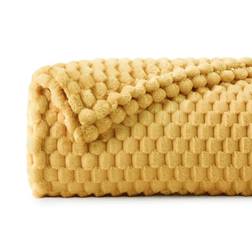 Image of BEDELITE Yellow Throw Blanket for Couch, Soft Cozy Gifts for Women, 50 * 60 | 3D Jacquard Decorative Fleece Blanket, Super Soft Plush Throws, Cute Birthday Gift for Women & Men, Suitable for All Seasons