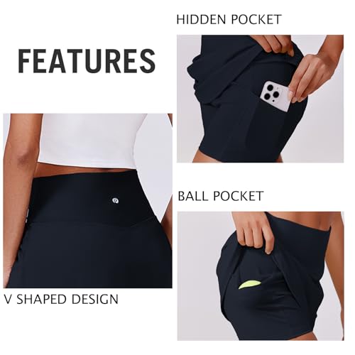 Image of PINSPARK Womens Tennis Skirt High Waisted Golf Skort with 2 Pockets Stretchy Athletic Skirts for Workout Pickleball Running