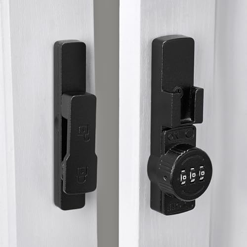 Image of INIRET Matte Black 180 Degree Barn Door Lock,Mechanical Password Lock,3 Digit Password Keyless,Flip Latch with Combination,Protect Privacy,for Barn Door,Cabinets,Windows,Garden,Bathroom