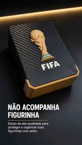 Estojo Porta-Figurinhas para Álbum Copa do Mundo FIFA, Caixa Organizadora, Estilo Carbon Fiber com Troféu 3D (Preto E Madeira)
