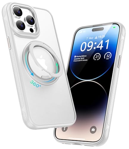 Image of for iPhone 14 Pro Max Case, Compatible with MagSafe, Slim Shockproof Military-Grade Rugged Protective Case with Stand, Camera Control, Comfort Grip (B-White, iPhone 14 Pro Max)