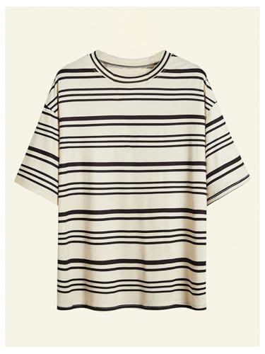 MakeMeChic Men's Striped Print Tee Shirt Short Sleeve Crew Neck Loose Fit Summer Casual Tops3