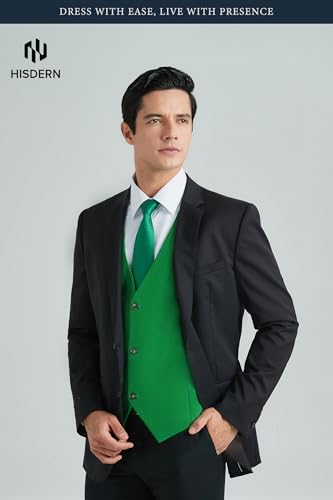 Image of HISDERN Mens Suit Vest Business Casual Dress Waistcoat Vest Solid Color Formal Wedding Vests for Suits or Tuxedo