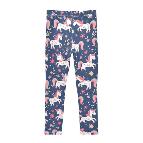 Cute Unicorn Blue Girls' Leggings Toddler Doodles Pink Gold Accents Kids Yoga Pants Dance Active Tights 4T2