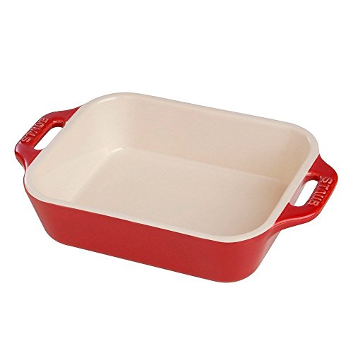 Staub Ceramic Rectangular Gratin Dish, Cherry, 10.5