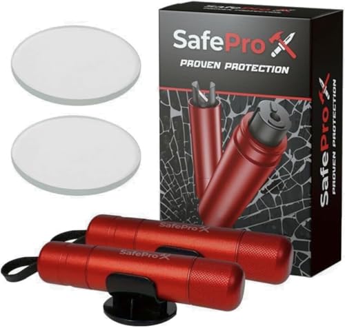 SafePro X Notfallhammer Auto mit Gurtschneider - Lebensrettender Kompakt Federkörner Glasbrecher - Sicherheit Rescue Tool & Scheiben Zertrümmerer für Schnelle Flucht bei Straße Unfällen (2er-Pack)