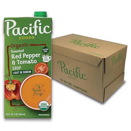 Pacific Foods Light in Sodium Organic Red Pepper &amp; Tomato Soup, 32 Fl Oz (Pack of 12)