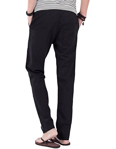SIR7 Men's Linen Casual Lightweight Drawstrintg Elastic Waist Summer Beach Pants3