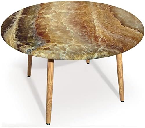 Marble Round Fitted Table Cover with Elastic Edges,Marble Pattern Marbling Culture Design Waterproof Oil-Proof Table Cloth Stain-Resistant,golden Yellow - Fits Tables up to 68″ - 74” Diameter