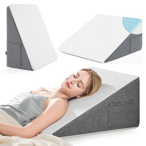 Image of Yojoker Wedge Pillow for Sleeping - 10 Inch Triangle Pillow Wedge, Memory Foam Bed Wedge Pillow for Headboard, Sleep Wedges for Snoring, Acid Reflux, Post Surgery Back Pain Relief, Washable Cover