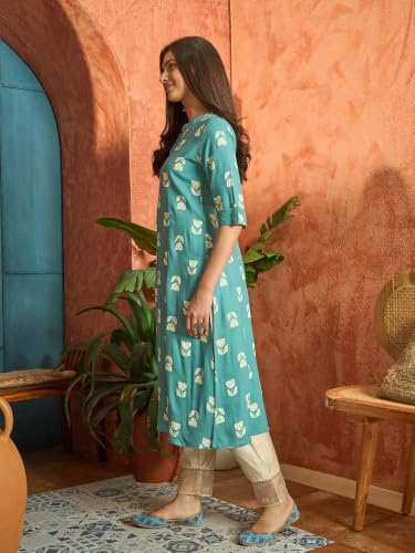 Image of Stylum Women's Pink Floral Printed Rayon A-Line Kurta