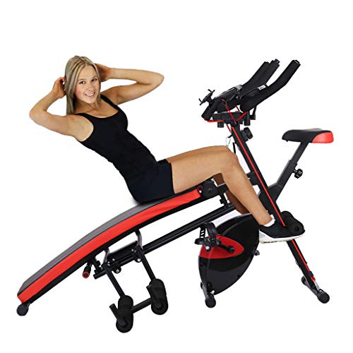 【US Stock】Adjustable Weight Bench Cycling Bike 2-in-1 Fitness Machine, Utility Barbell Lifting Press Exercise Dumbbell Bench, Home G-ym Strength Training Sit Up Abs Benchs (59X15X49Inch)