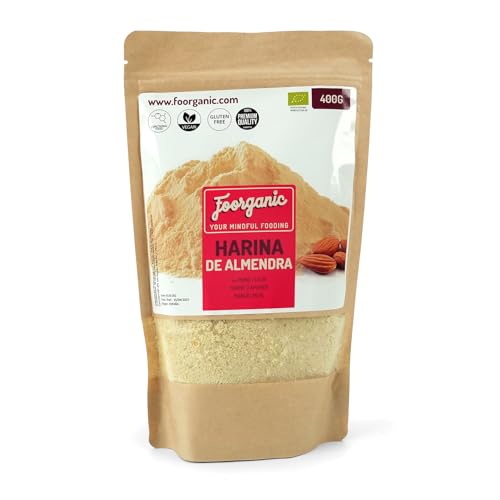 FOORGANIC Harina de Almendra Foorganic 400g Sin Gluten | Natural y Ecológica | Rica en Proteínas | Ideal para Repostería Keto y Vegana