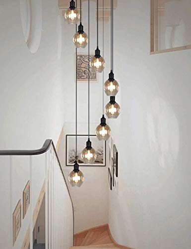 PCXEHUYP Lámpara de araña Moderna y Creativa, Estilo Retro, Escalera Larga, Minimalista, Creativa, para Hotel o Villa, con Colgante de Bola de Cristal Color coñac, lámpara de Techo Grande p